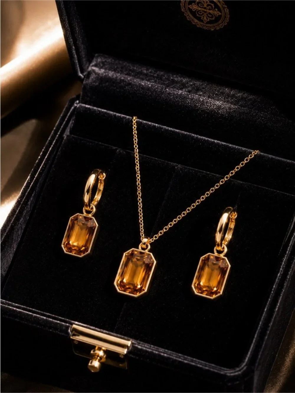 Gold-Tone Necklace and Earrings with Amber Stones